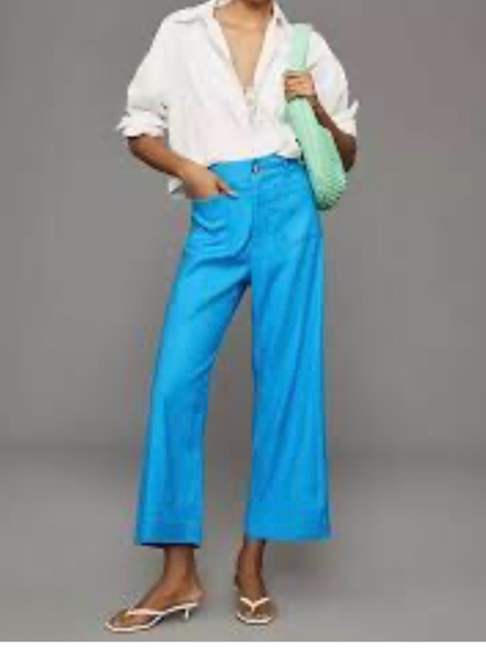 Anthropologie Colette Linen Pants Crop Wide Leg Bright Blue Sky Maeve 29